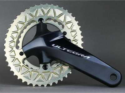 ABSOLUTE BLACK Chainring Sub Compact oval 2X BCD 110 4 Hole asymmetric | Dura Ace 9100 | Ultegra R8000 | grey outer Ring 48 Teeth