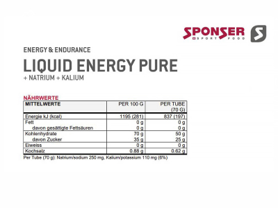SPONSER Energiegel Liquid Energy Pure | 70g Tube
