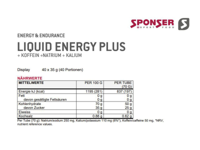 SPONSER Energiegel Liquid Energy Plus | 70g Tube