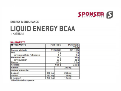 SPONSER Energygel Liquid Energy BCAA Strawberry-Banana | 20 Tuben Box