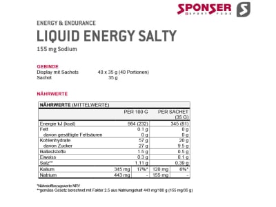 SPONSER Energiegel Liquid Energy Salty | 35g Beutel