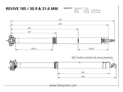 BIKEYOKE Dropper Post REVIVE 2.0 without Remote Lever | 185 mm