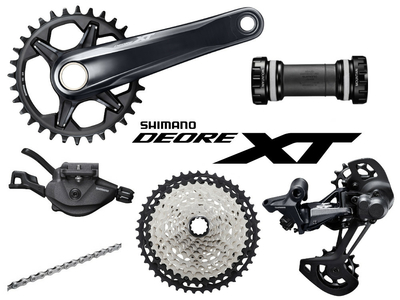 SHIMANO Deore XT MTB Gruppe M8100 1x12-fach | FC-M8100 Kurbel | 10-45 Zähne 165 mm ohne Kettenblatt BB-MT800-PA | Press Fit SL-M8100 11-/12-fach