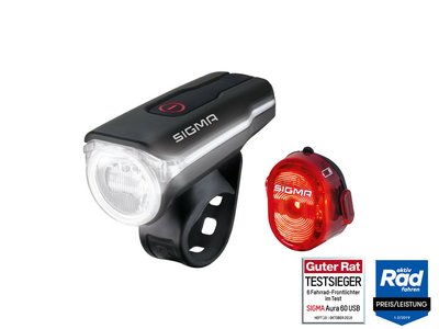 SIGMA SPORT LED Battery Set Headlight Aura 60 + Rear Light Nugget II USB | StVZO