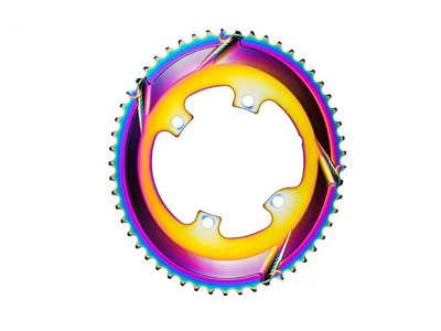 ABSOLUTE BLACK Chainring Road oval Premium 2-speed BCD 110 4 Bolt asymmetric | Dura Ace 9100 | Ultegra R8000 | PVD rainbow outside 50 Teeth
