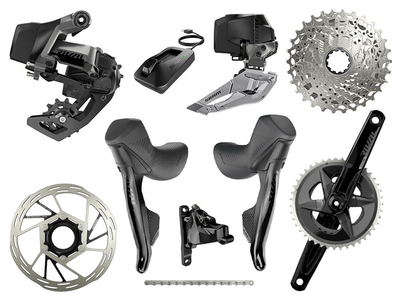 SRAM Rival eTap AXS Wide Road Disc HRD Flat Mount Rennrad Gruppe 2x12 | 43-30 Zhne 170 mm 10 - 30 Zhne Paceline Rotor 160 mm | Center Lock (vorn und hinten) SRAM DUB | PressFit30