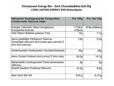 CHIMPANZEE Energie Riegel Natural Chocolate & Sea Salt | 55g Riegel