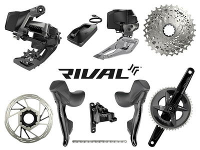 SRAM Rival eTap AXS Road Disc HRD Flat Mount Rennrad Gruppe 2x12 | Quarq Powermeter Kurbel | 48-35 Zähne 175 mm 10 - 30 Zähne ohne Bremsscheiben ohne Innenlager