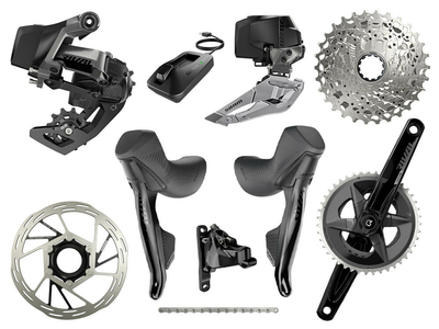 SRAM Rival eTap AXS Wide Road Disc HRD Flat Mount Rennrad Gruppe 2x12 | Quarq Powermeter Kurbel | 43-30 Zhne 172,5 mm 10 - 30 Zhne Paceline Rotor 160 mm | Center Lock (vorn und hinten) ohne Innenlager