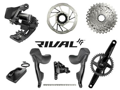 SRAM Rival 1 eTap AXS Wide Road Disc HRD Flat Mount Rennrad Gruppe 1x12 | 46 Zähne 172,5 mm 10 - 30 Zähne Paceline Rotor 160 mm | Center Lock (vorn und hinten) ohne Innenlager