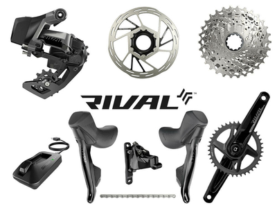 SRAM Rival 1 eTap AXS Wide Road Disc HRD Flat Mount Road Group 1x12 | Quarq Powermeter Crank Crank | 46 Teeth 172,5 mm 10 - 30 Teeth Paceline XR Rotor 160 mm | Center Lock (front and rear) without Bottom Bracket