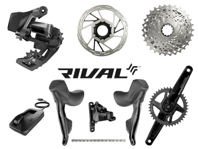 SRAM Rival 1 eTap AXS Wide Road Disc HRD Flat Mount Rennrad Gruppe 1x12 | Quarq Powermeter Kurbel | 46 Zähne 172,5 mm 10 - 30 Zähne Paceline Rotor 160 mm | Center Lock (vorn und hinten) SRAM DUB Wide | PressFit30