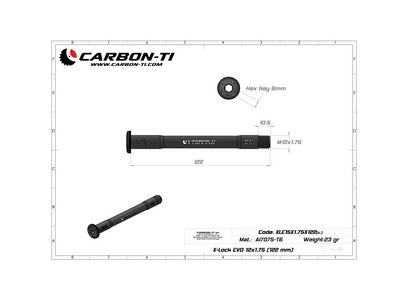 CARBON-TI Steckachse X-Lock EVO 12x1,75 Road | 122 mm schwarz matt
