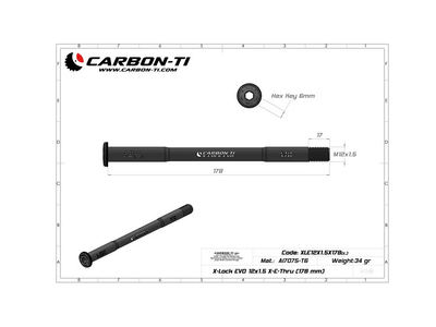 CARBON-TI Steckachse X-Lock EVO 12x1,5 X-E-Thru Boost | 178 mm silber