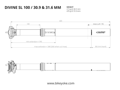 BIKEYOKE Sattelstütze DIVINE SL ohne Remotehebel | 100 mm 31,6 mm