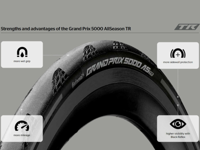 CONTINENTAL Reifen Grand Prix 5000 AllSeason Tubeless 28 | 700 x 35C BlackChili VectranBreaker schwarz/reflex-skin