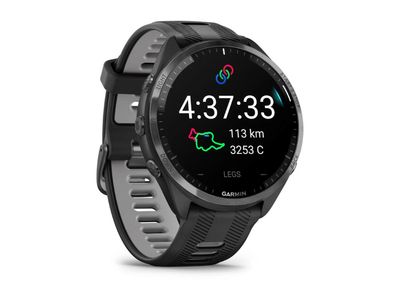 GARMIN Forerunner 965 Smartwatch | Schwarz/Carbongrau DLC Titan | Armband Schwarz/Hellgrau