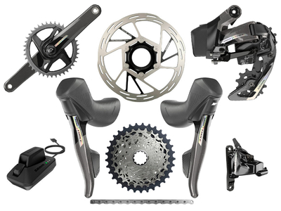 SRAM Force AXS Road Disc HRD Flat Mount Rennrad Gruppe 1x12 | Quarq Powermeter Kurbel | 40 Zähne 170 mm 10 - 30 Zähne Paceline Rotor 160 mm | Center Lock (vorn und hinten) SRAM DUB | PressFit PF41 BB86 Road