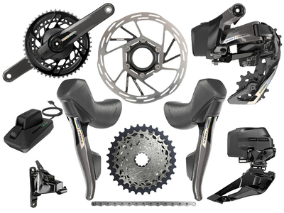 SRAM Force AXS Road Disc HRD Flat Mount Road Group 2x12 | Quarq Powermeter Crank | 46-33 Teeth 175 mm 10 - 28 Teeth Paceline XR Rotor 160 mm | Center Lock (front and rear) SRAM DUB | PressFit PF41 BB86 Road