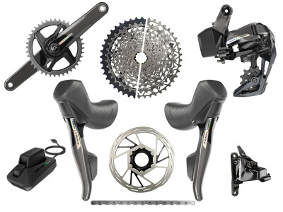 SRAM Force XPLR AXS Wide Disc HRD Flat Mount Gravel Gruppe 1x12 | Quarq Powermeter Kurbel 167,5 mm SRAM XPLR XG-1251 | 10-44 Zhne ohne Bremsscheiben SRAM DUB Wide | BSA 68 mm