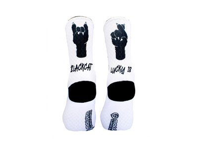 MALDITA BUENA SUERTE Socken Black Cat | wei XL | 44-46
