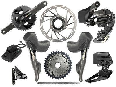 SRAM Force AXS Wide Road Disc HRD Flat Mount Road Group 2x12  Quarq Powermeter Crank | 43-30 Teeth 170 mm 10 - 28 Teeth Paceline XR Rotor 160 mm | Center Lock (front and rear) SRAM DUB Wide | PressFit30