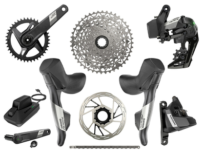 SRAM Apex XPLR AXS Wide Disc HRD Flat Mount Gravel Gruppe 1x12 | Quarq Powermeter Kurbel 165 mm ohne Bremsscheiben SRAM DUB Wide | PressFit30