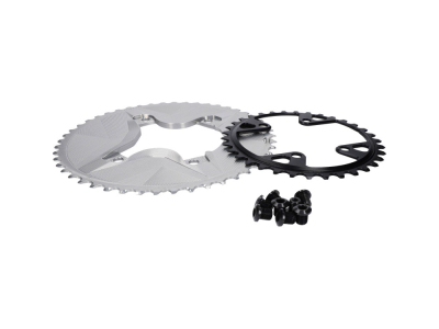 ALUGEAR Chainring Set round Aero 2-speed | Shimano GRX BCD 110 mm | 80 mm asymmetric | silver 46-32 Teeth