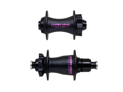 CHRIS KING Naben Set MTB Gen 4 Edelstahl 6-Loch | Boost | Freilauf SRAM XD | 28 Loch | TwoTone - schwarz / pink