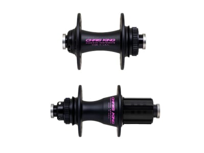 CHRIS KING Hub Set Road R45D Gen 4 Ceramic Center Lock | Thru Axle | Freewheel Shimano / SRAM | 28 Hole | TwoTone - black / pink