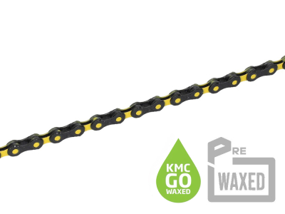 KMC pre-waxed Kette DLC12 Go Wax inkl. Kettenschloss | 12-fach | 126 Glieder | Schwarz-Gelb