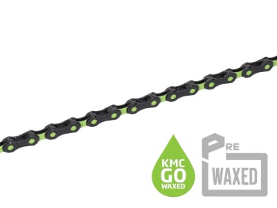 KMC pre-waxed Kette DLC12 Go Wax inkl. Kettenschloss | 12-fach | 126 Glieder | Schwarz-Grün