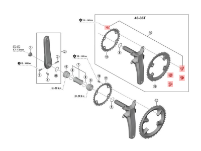 SHIMANO Chainring Bolt Set for Dura Ace FC-R9200 | 46-36 Teeth